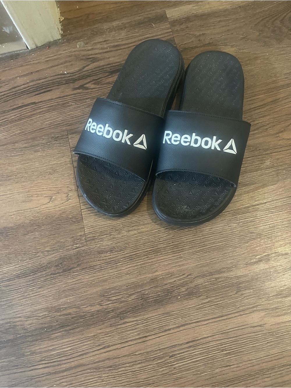 Reebok Black Slides with White Logo